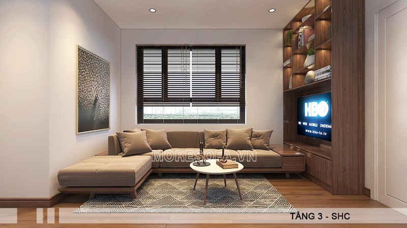 Bộ sofa góc gỗ óc chó tự nhiên